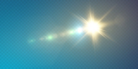The sun is shining bright light rays with realistic glare.のイラスト素材