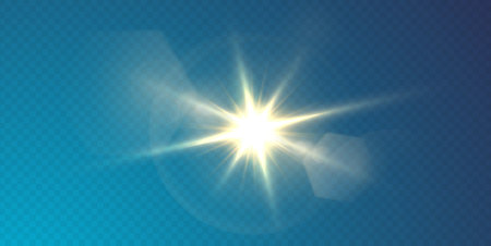 The sun is shining bright light rays with realistic glare.のイラスト素材