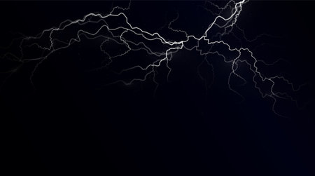 Realistic thunderstorm electric lightning effect with glowing and shining. Vectorのイラスト素材