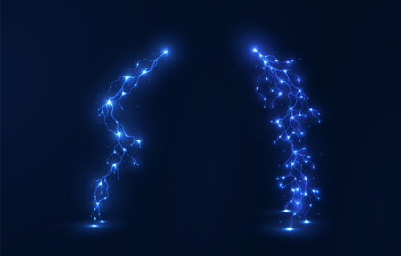 dramatic storm themed background featuring intense lightning strikes, glowing electricのイラスト素材