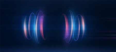Glowing light beams and glittering curves in motion with lens