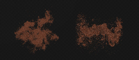 dark, mysterious background with exploding cocoa, coffee splashes, and textured dust, evoking motion, fantasy, and culinary art.のイラスト素材