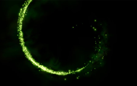 Glowing green abstract with light beams, sparks, and digital effects perfect for tech, party, or futuristic design themes.のイラスト素材