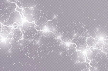 Striking vector of electric lightning bolts with glowing light effectsのイラスト素材
