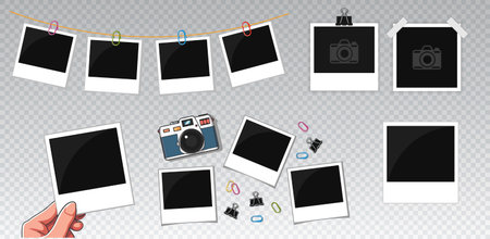 Three photo frames mockup with realistic shadows on a transparentのイラスト素材