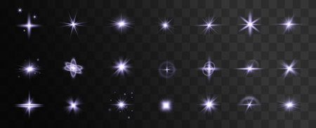 Stock illustration set featuring various light effects and glowing starsのイラスト素材