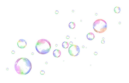 collection of realistic soap bubbles floating on a transparent background.