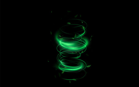 Futuristic neon swirl with glowing green tones, dynamic motion, andのイラスト素材