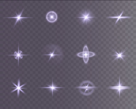 Stock illustration set featuring various light effects and glowing starsのイラスト素材