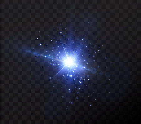 Shining neon stars isolated on black background. Effects, lens flareのイラスト素材