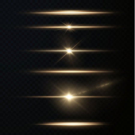 Shining golden stars isolated on black background. Effects, lens flareのイラスト素材