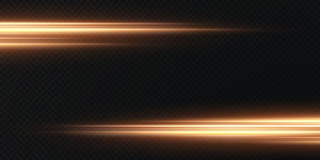 Gold horizontal lens flares pack. Laser beams, horizontal light raysのイラスト素材