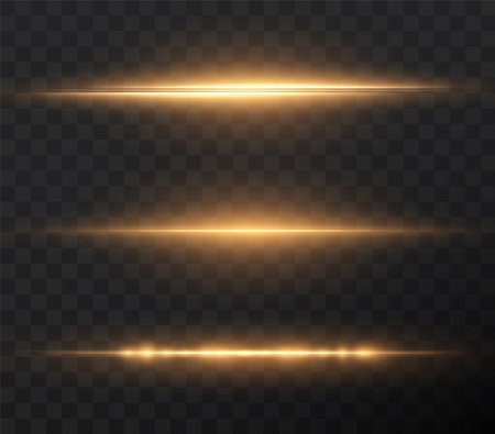 Gold horizontal lens flares pack. Laser beams, horizontal light raysのイラスト素材