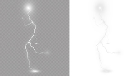 Stock illustration set of realistic lightning effects with thunderstorm electricのイラスト素材