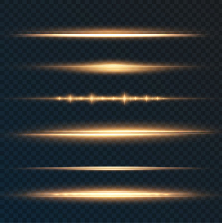 Gold horizontal lens flares pack. Laser beams, horizontal light raysのイラスト素材