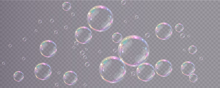 Stock vector illustration of realistic soap bubbles floating on aのイラスト素材