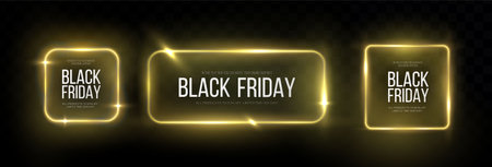 Outline neon Black Friday text with glowing frame.のイラスト素材