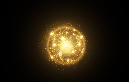 glowing electric sphere with intense lightning arcs, radiating energy againstのイラスト素材