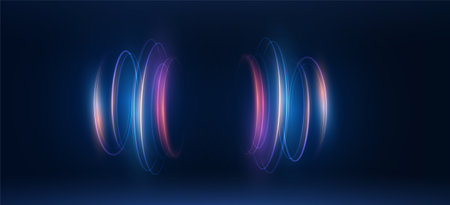 Glowing light beams and glittering curves in motion with lensのイラスト素材