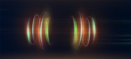 Glowing light beams and glittering curves in motion with lensのイラスト素材