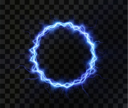Light circle blue lightning png set. Ring of fire lightのイラスト素材