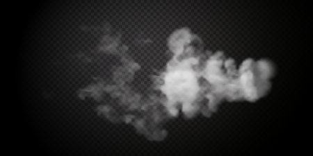 White smoke puff isolated on transparent black background. PNG. Steamのイラスト素材