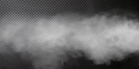 White smoke puff isolated on transparent black background. PNG. Steamのイラスト素材