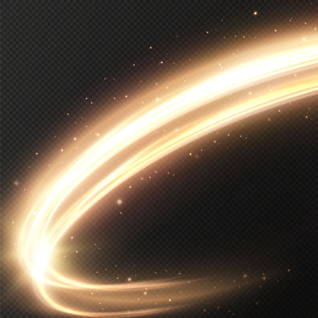 Luminous gold lines of speed. Light glowing effect. Abstract motionのイラスト素材