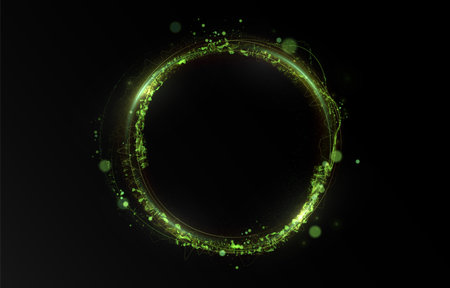 Abstract golden light circle effect on transparent background.のイラスト素材