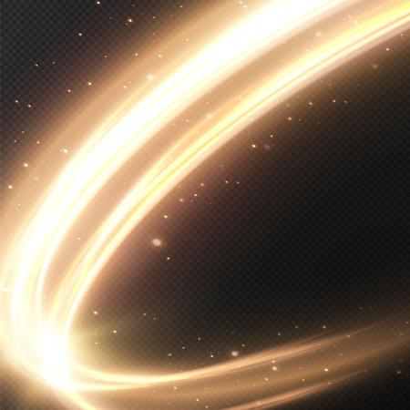 Luminous gold lines of speed. Light glowing effect. Abstract motionのイラスト素材