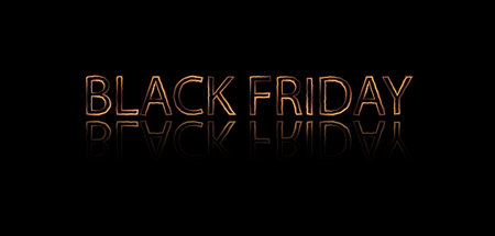 The words black friday glow brightly on a black backgroundのイラスト素材