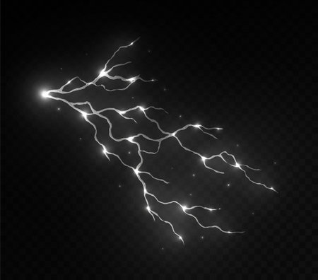 powerful lightning bolt with dramatic sparks and glowing energy, setのイラスト素材