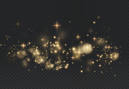 Golden glitter sparkles elegantly shine on a transparent backgroundのイラスト素材