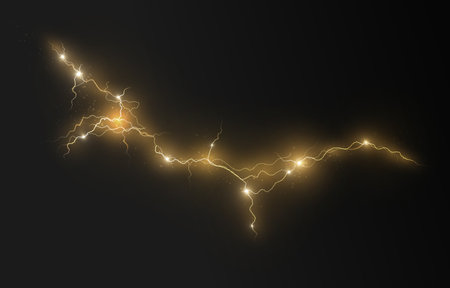 Isolated vector thunderbolt flare on a dark background. Neon burst