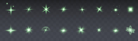 Stock illustration of bright green glow effects with sparkles, flaresのイラスト素材