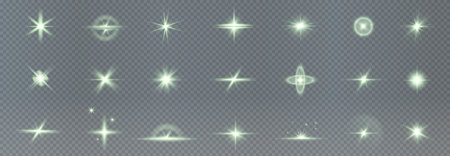 Bright green stars with glowing light effects. Includes transparent sparklesのイラスト素材