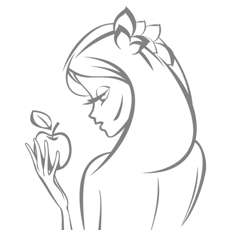 beautiful lady holding appleのイラスト素材