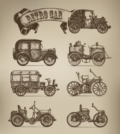 Retro cars vectorsのイラスト素材