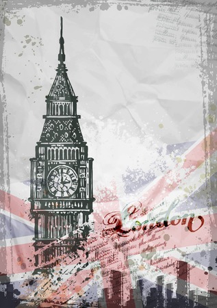 Big Ben, London, England, UK. Hand Drawn Illustration. Vector formatのイラスト素材