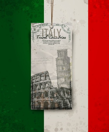 Coliseum in Rome, Italy. Colosseum, Leaning Tower hand drawn vector illustration. Vector formatのイラスト素材