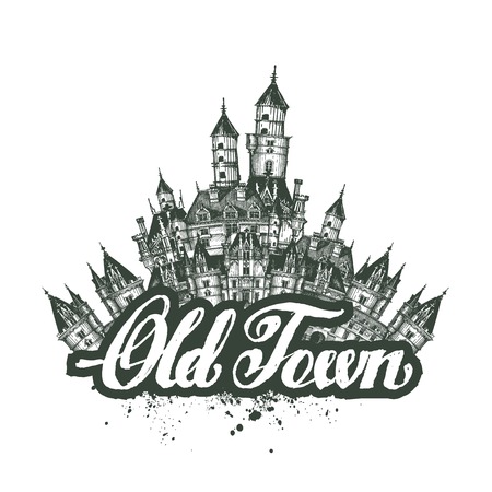 Old Town. Vector illustration, sketch, artwork. Hand drawn pencil sketch vectorのイラスト素材