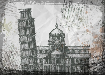 Italy. Pisa tower sketch vector illustration. Vector formatのイラスト素材