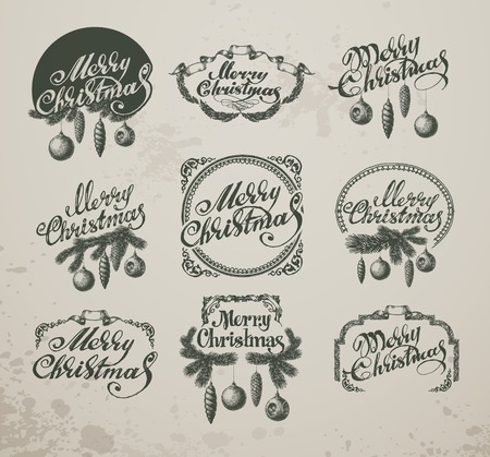 Christmas Vintage Icons, Elements And Illustrations Setのイラスト素材