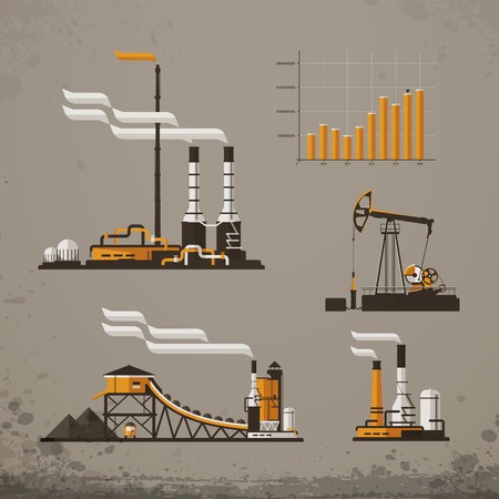 Industrial building factory and power plants iconsのイラスト素材