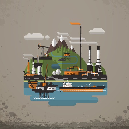 Abstract Industrial Factory, Manufacture Building. Background vector illustrationのイラスト素材