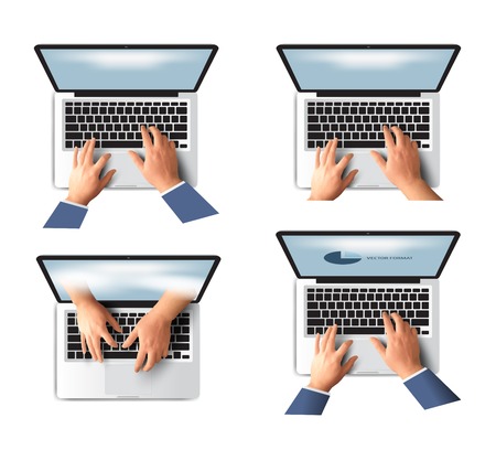 Hand on laptop keyboard with blank screen monitorのイラスト素材