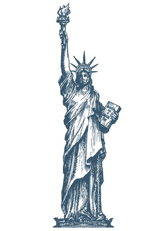 Ilustración de sketch. the statue of liberty on a white background. vector illustration - Imagen libre de derechos