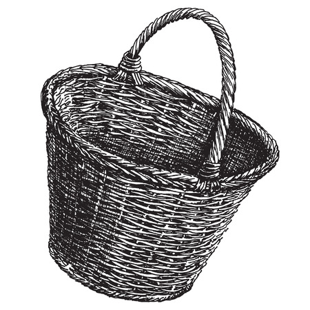 sketch. Wicker basket on a white background. vector illustrationのイラスト素材