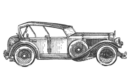 retro car on a white background. sketch, illustrationの写真素材