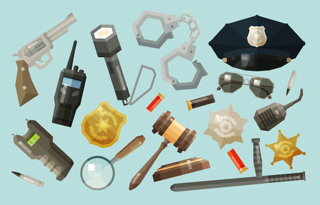 set of colored icons on the theme of police, security. vector. flat illustrationのイラスト素材